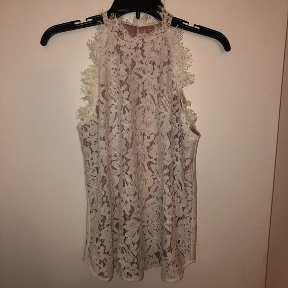 Beautiful Tan top with white lace overlay - Picture 2 of 7